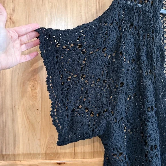 Jessica London Black Crochet Knit Open-Front Short Sleeve Cardigan Size 18/20 - Picture 4 of 11